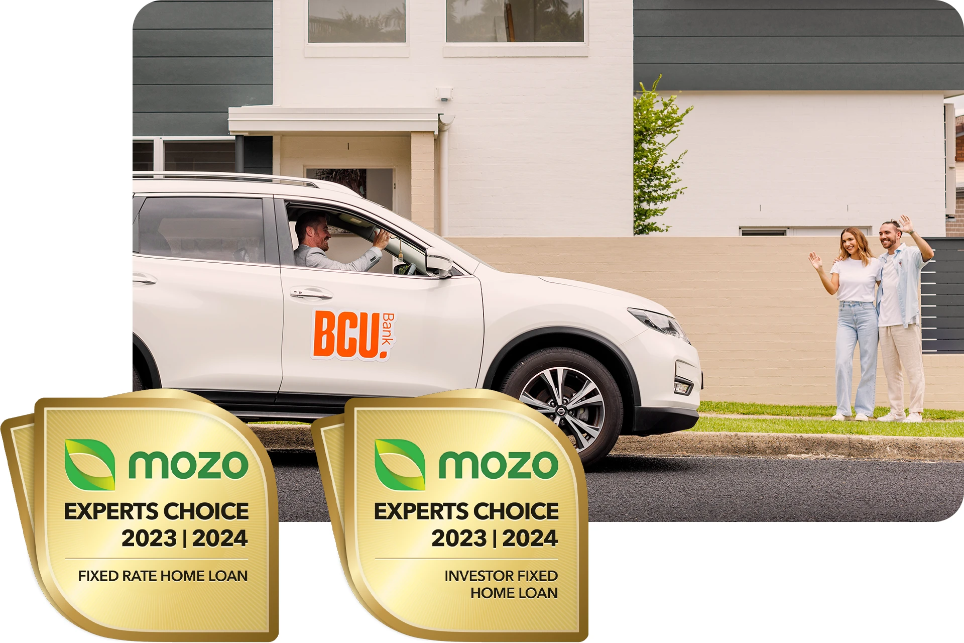 Award badges for Mozo Experts Choice 2023 | 2024 awards - Winner of Fixed Rate Home Loan and Investor Fixed Rate Home Loan awards